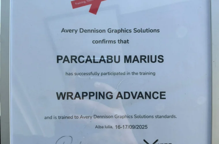 Certificatul Avery Dennison Wrapping Advance al lui Marius Pârcălabu, 2025